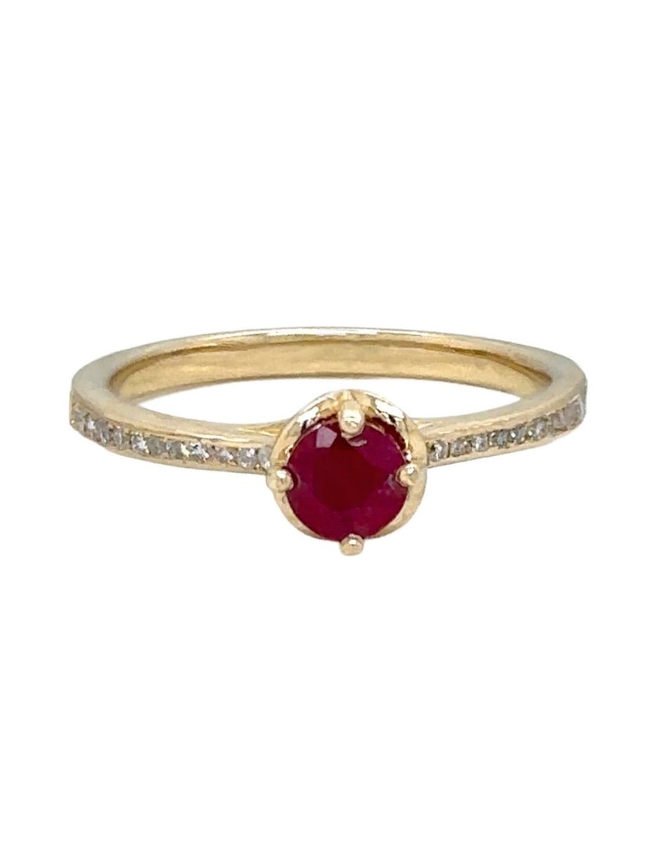 Anillo IDC 14 K de oro amarillo rubí y diamante brillante
